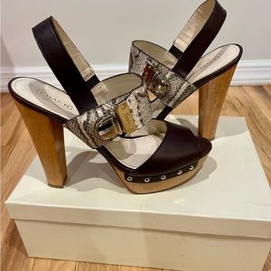 Coach Darcy Printed Python/Snake Print/Animal Print Wooden Heeled Shoes Size 7.5